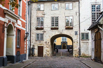 The famous and iconic Swedish Gate in Riga Old Town, Latvia