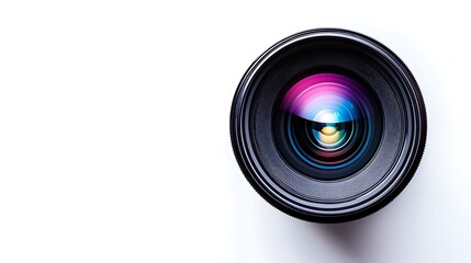 Camera Lens Close-up with Rainbow Reflections