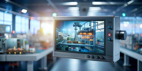 Macro Close Up AI Powered Monitoring Device Factory Advanced Technology Real Time Production Monitoring Ample Copy Space Photo Stock Concept