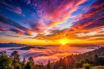Obraz premium Breathtaking Sunrise Over Serene Landscape with Vibrant Colors and Tranquil Atmosphere Perfect for Nature Lovers and Morning Inspiration