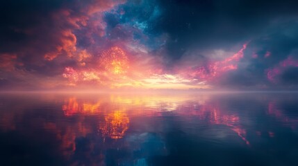 Naklejka premium Colorful Ocean Reflections with Soft Lighting