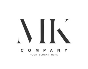 MK logo design. Initial letter m and k serif font style. Creative classic company name typography. Trendy logotype or identity.