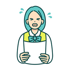 ブレザー姿の中学生がテストの結果に悲しむ。泣く女の子のベクターイラスト素材。