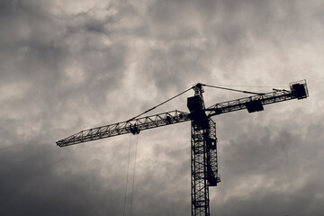 Photo of a crane with trees in the background