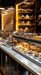 Elegant Modern Dessert Display in Stylish Bakery