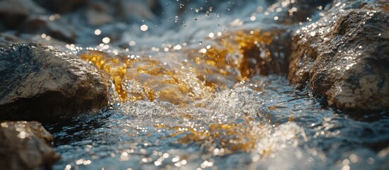 Obraz premium Close-up of sparkling water flowing over rocks in a stream.