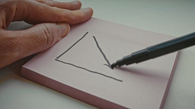 Drawing a graph with a negative trend arrow and question mark meaning decline, failure and uncertainty