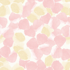 Abstract seamless pattern, background with pink, yellow watercolor shapes and stains. Repeating vector. Textile, print template