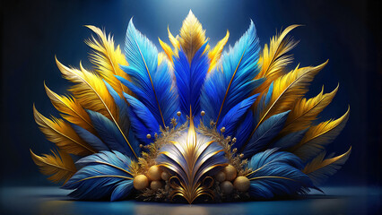 Fototapeta premium Mardi Gras Feathered Headdress in Blue and Gold