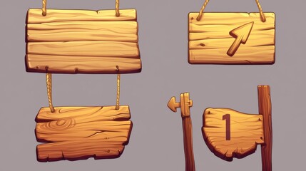 Fototapeta premium Rustic Wood Planks Cartoon Set for Design Projects