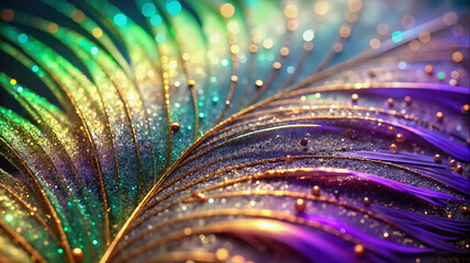 Glittery Mardi Gras Feather in Rainbow Colors