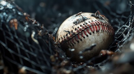 Obraz premium old baseball with dirt and scuffs on the field