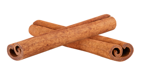 Two cinnamon sticks isolated on a white background. Fragrant and aromatic spice, perfect for baking and cooking.