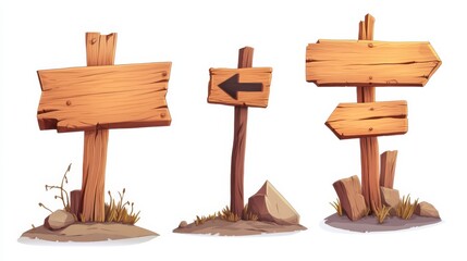 Cartoon Wooden Planks and Directional Signs Design