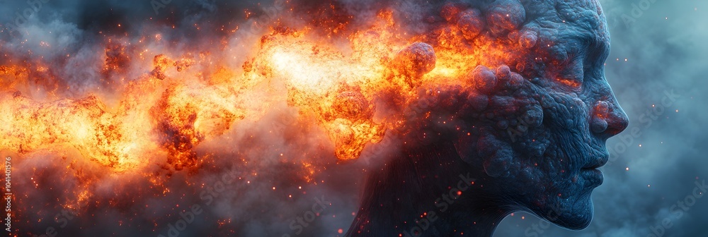 Poster dramatic image depicting a powerful explosion of scorching flames,fiery fury,and chaotic destruction