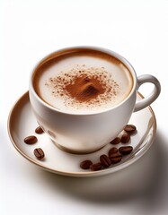 Obraz premium A cup of cappuccino coffee with milk froth and cocoa