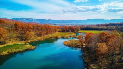 Naklejka premium autumn landscape with lake