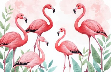 Fototapeta premium pink flamingo birds background
