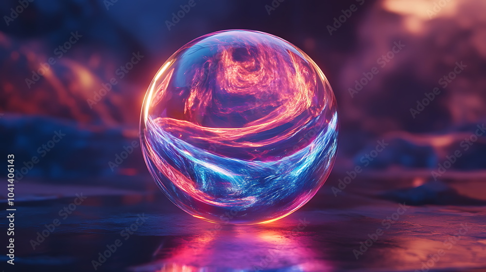 Leinwandbilder vibrant glass sphere illuminated by mystical background a journey into the abstract realm of color a