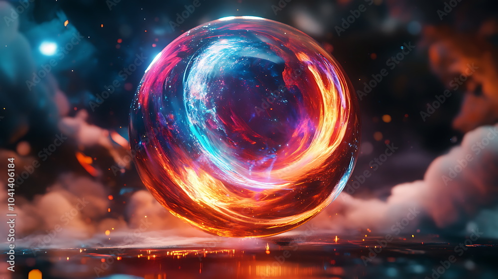 Aufkleber Exploring the wonders of a colorful abstract sphere vibrant swirling patterns and cosmic reflections in digital art