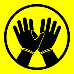 Hands in gloves logo on yellow background
