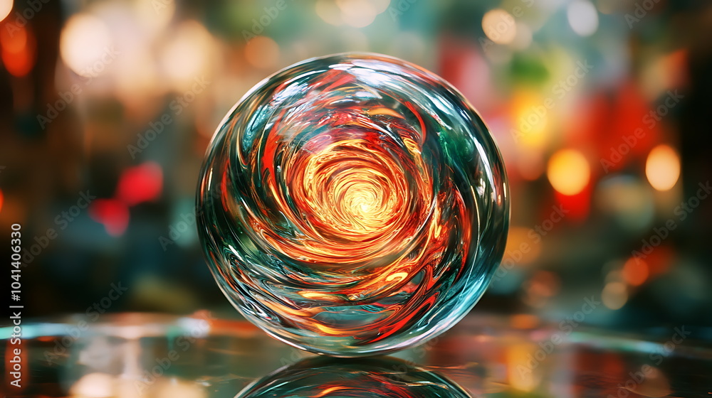 Leinwandbilder captivating colorful swirling glass sphere with reflected light creating a mesmerizing visual experi