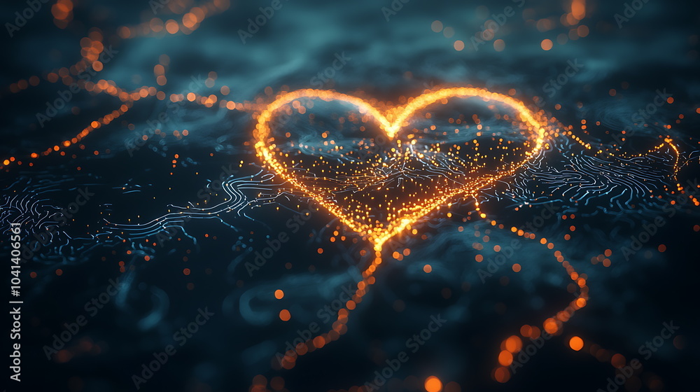 Poster a radiant glowing heart shape illuminating against a dark background symbolizing love and connection