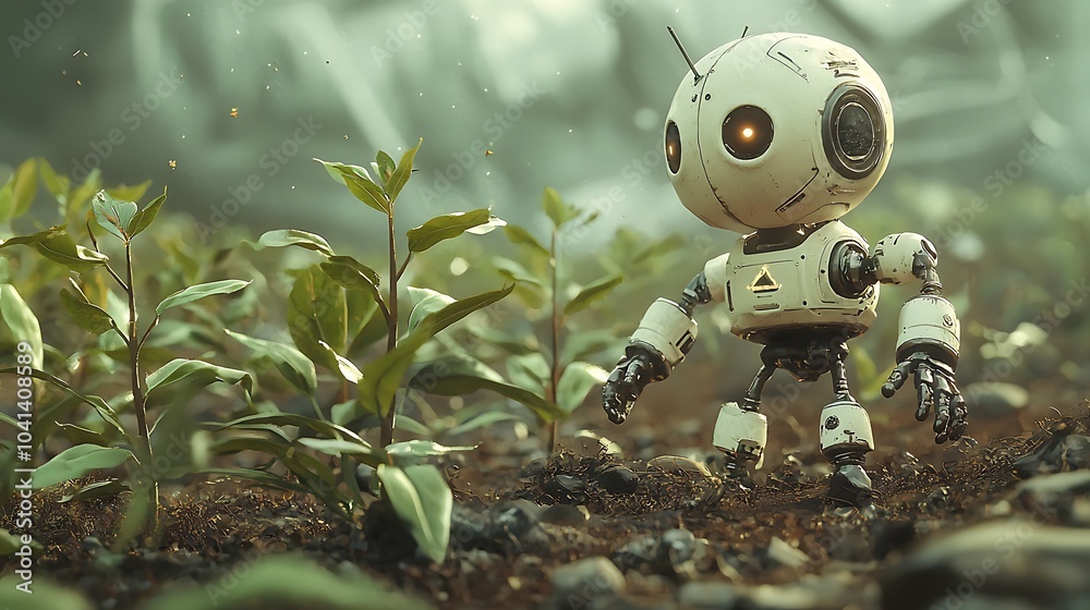 Poster the future of nature robots nurturing growth from seeds in a harmonious ecosystem of technology and 