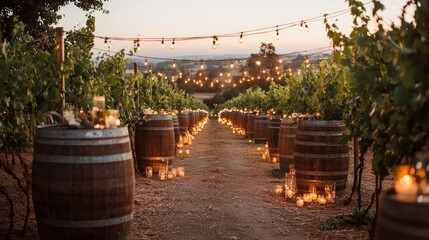 Obraz premium Romantic Vineyard Sunset Wedding Scene