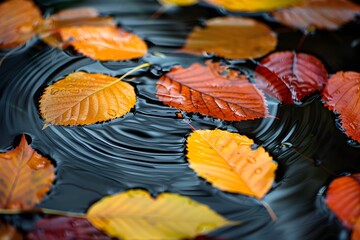 A bunch of leaves floating on top of a body of water