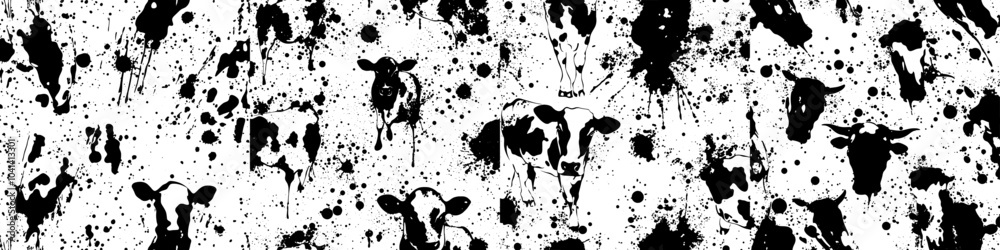 Poster hand drawn abstract texture with grungy polka dots. modern black and white background.