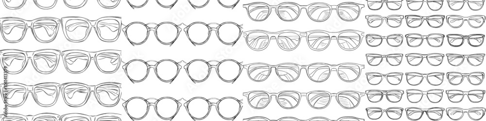 Leinwandbilder the seamless pattern consists of hand drawn sunglasses of different shapes and models on a white bac