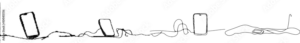 Leinwandbilder Modern drawing of one sketch outline representing a smartphone. Fine line art of a mobile phone with touch screen. A sketch outline drawing depicting a modern illustration of a smartphone.