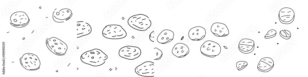 Poster This is a cute cookie flat seamless pattern that was drawn by hand in a doodle style through continuous lines.