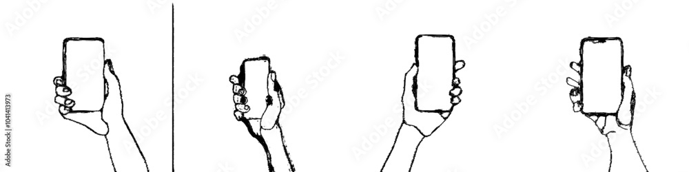 Aufkleber isolated hand holding smartphone with continuous line