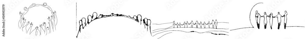 Poster a continuous line drawing depicting unity and friendship between people. people holding hands with e