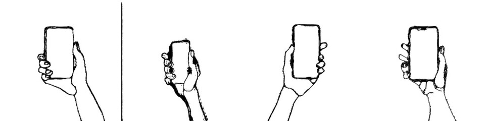 Fototapeta premium Isolated hand holding smartphone with continuous line