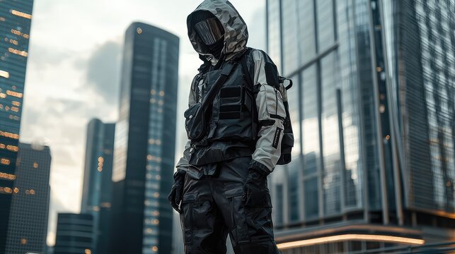 Sleek Futuristic Techwear Outfit in Urban Setting