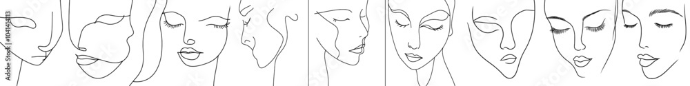 Poster this set of three hand drawn abstract faces features contemporary female silhouettes in pastel color