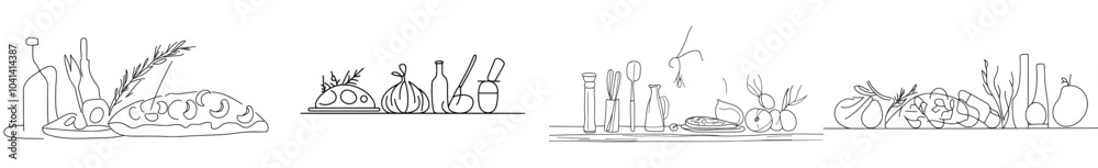 Poster Drawing of a pizza pattern with a continuous line. Illustration of a pizza background.
