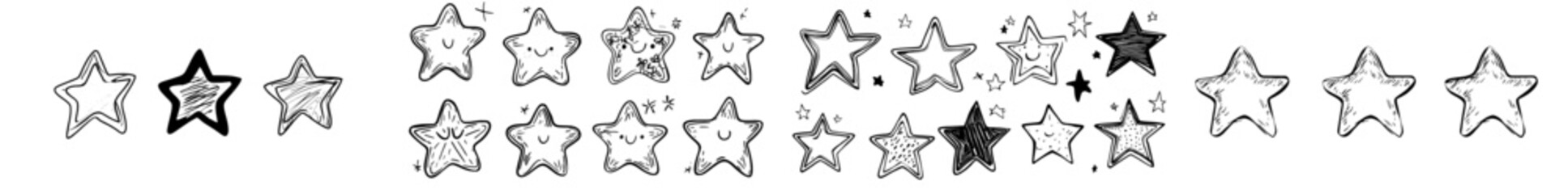 Obraz premium Doodle collection of hand drawn stars. The illustrations are scribbled from start to finish.