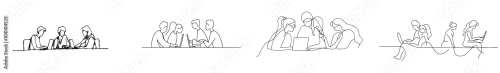 Leinwandbilder The group is working on a continuous one-line drawing. Students are preparing for exams.