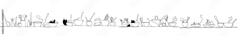 Aufkleber Inspiring background design with utensils and food. Modern illustration with a vertical pattern of cooking.