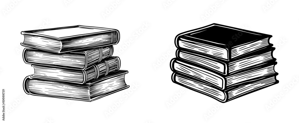 Aufkleber an image of books stacked horizontally. hand drawn modern drawing in vintage style. sketch. imitatio