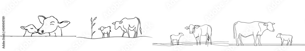 Aufkleber grazing cow in a continuous line art style isolated on a white background. modern illustration.