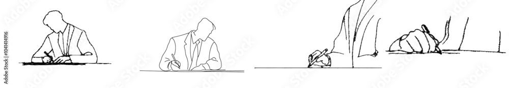 Poster An illustration of a continuous line drawn in the form of a zig zag motion with a pen at the end. A modern hand gesture drawing in a continuous line. A long, straight zigzag drawn by a pen on a