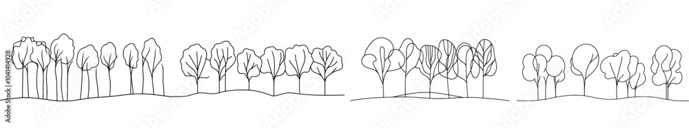 Leinwandbilder An example of a continuous line drawing of a pine tree. This is a simple forest illustration graphic, one line drawing of a nature tree in a forest. This is a line drawing of a forest with trees. It