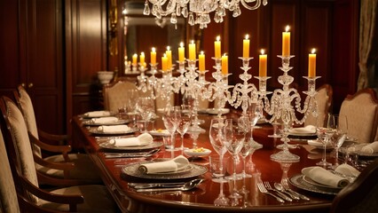 Luxurious Dining Room with Candlelit Elegance