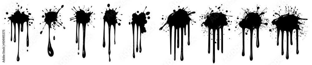 Poster this is a collection of black ink splashes for graphic design elements. they are abstract ink stroke