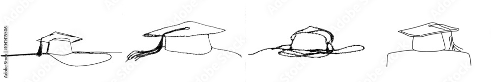 Poster one line illustration of graduate cap with a minimalist modern style on white background. simple lin